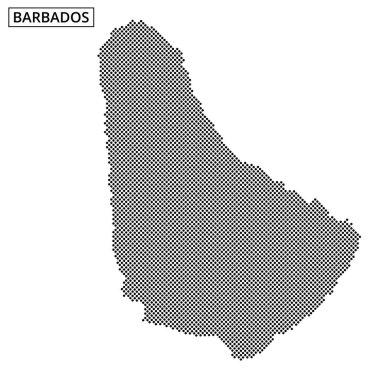 Sanat eserleri Barbados 'un nokta desenli siluetini gösteriyor, coğrafi varlığını ve özgün ana hatlarını gösteriyor..