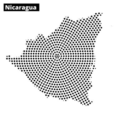 Nikaragua 'nın eşsiz nokta desenli haritası, coğrafi özelliklerini şık bir şekilde vurguluyor..