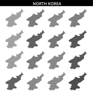 Bu görsel, Kuzey Kore 'nin coğrafi sınırlarını ve yapısını etkin bir şekilde vurgulayan nokta haritasını gösterir..