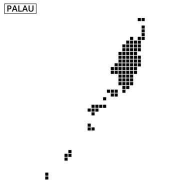 Noktalı gösterim Palau adalarını vurguluyor, coğrafi özelliklerini ve yerleşimini açıkça vurguluyor.