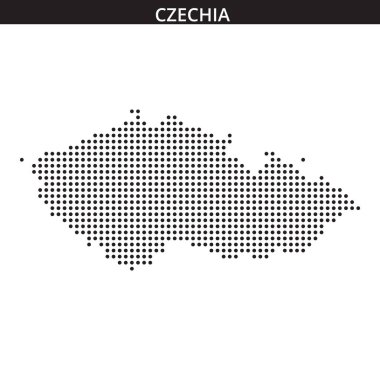 Çek Cumhuriyeti 'nin noktalı bir haritası, sınırlarını ve coğrafi özelliklerini sanatsal bir resimde sergiliyor.