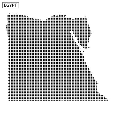 Mısır 'ın bu detaylı haritasında görsel ayrım için nokta deseni kullanılarak çeşitli coğrafi özellikler ve bölgeler gösteriliyor.