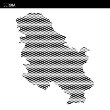 Sırbistan 'ın soyut bir tasviri, yaratıcı coğrafi özelliklerin yer aldığı noktalı bir şablon çiziyor.