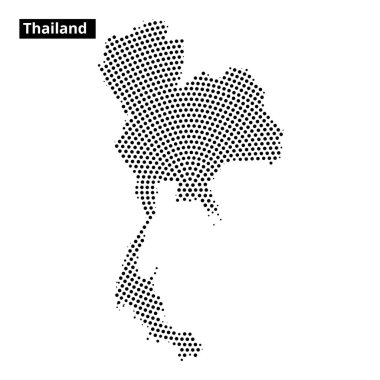 Tayland 'ın stilize edilmiş bir haritası, minimalist bir arkaplana vurgulanmış noktalı desenler kullanılarak görüntülenir.