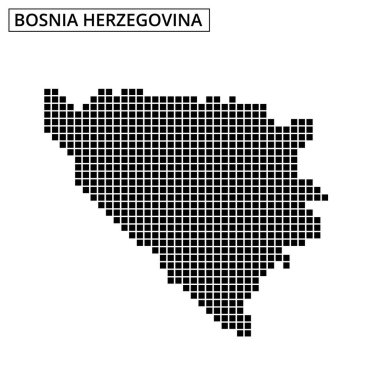 Bosna-Hersek 'in coğrafi şeklini vurgulayan biçimlendirilmiş nokta desenli haritası.