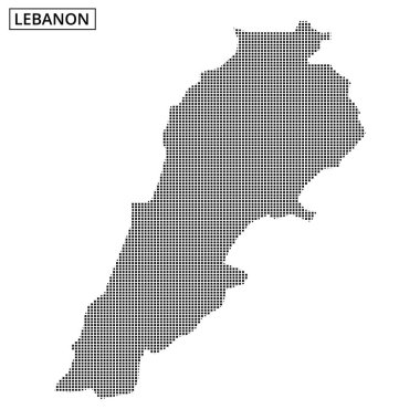 Lübnan haritasının noktalı tasviri benzersiz şeklini ve coğrafi özelliklerini gösteriyor. Tasarım ülkenin ana hatlarını belirgin bir şekilde vurguluyor.