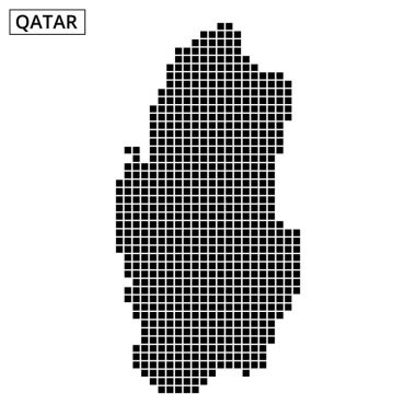 Katar 'ın ana hatları, dokulu bir arkaplan karşısında noktalı bir desen ile temsil ediliyor, coğrafi şeklini yaratıcı bir şekilde vurguluyor..