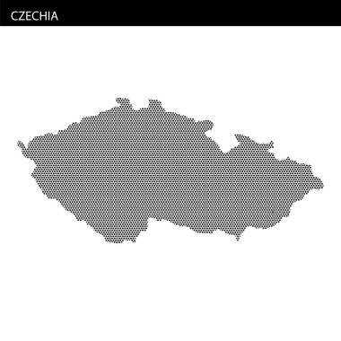 Çek Cumhuriyeti 'nin noktalı bir haritası, sınırlarını ve coğrafi özelliklerini sanatsal bir resimde sergiliyor.