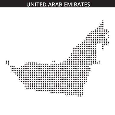 Ülke şeklini ve özelliklerini gösteren noktalı bir desen kullanılarak Birleşik Arap Emirlikleri haritasının yaratıcı bir temsili.