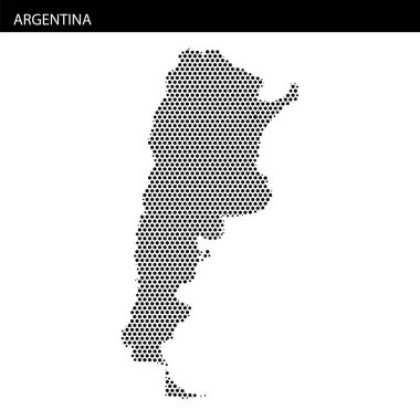 Arjantin 'in noktalı temsiliyle özgün ana hatları gözler önüne serilirken, aynı zamanda ülkenin adı yukarıda yer alıyor..