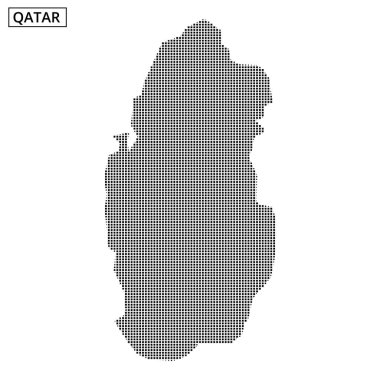 Katar 'ın ana hatları, dokulu bir arkaplan karşısında noktalı bir desen ile temsil ediliyor, coğrafi şeklini yaratıcı bir şekilde vurguluyor..