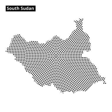 Sanat eserleri, Güney Sudan 'ın coğrafi biçimini ve özelliklerini açıkça vurgulayan noktalı bir ana hatını gösteriyor..