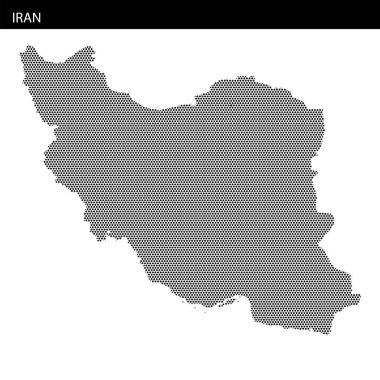Bu görselleştirme, İran 'ın ülkenin şekil ve coğrafyasını etkin bir şekilde gösteren noktalı desenler ve kontur çizgileriyle özetlenmiştir..
