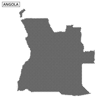Angola 'nın detaylı bir taslağı, ülkenin coğrafi şeklini gösteren nokta desenleri kullanılarak temsil ediliyor..