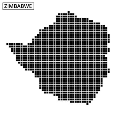 Zimbabwe 'nin nokta desenli haritası, ülkenin coğrafi düzeni ve sınırlarını vurguluyor..