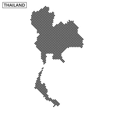 Tayland 'ın stilize edilmiş bir haritası, minimalist bir arkaplana vurgulanmış noktalı desenler kullanılarak görüntülenir.