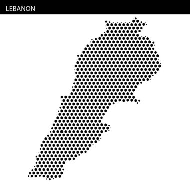 Lübnan haritasının noktalı tasviri benzersiz şeklini ve coğrafi özelliklerini gösteriyor. Tasarım ülkenin ana hatlarını belirgin bir şekilde vurguluyor.