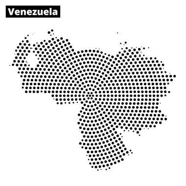 Venezuela 'nın coğrafi özelliklerini ve şeklini vurgulayan noktalı bir tasarımla oluşturulmuş detaylı bir haritası..