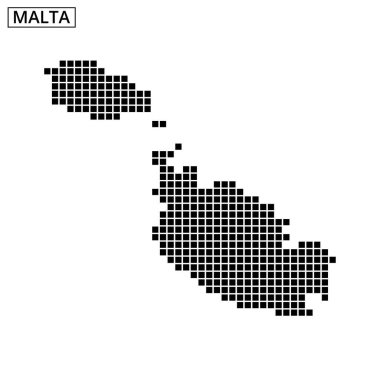 Adanın şeklini ve coğrafi özelliklerini vurgulayan noktalı bir doku kullanarak Malta 'nın ana hatlarının ayrıntılı bir temsili.