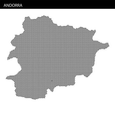 Andorra 'nın sınırları, ülkenin şekil ve coğrafyasını açıkça vurgulayan eşsiz bir pikselli formatta gösterilmiştir..