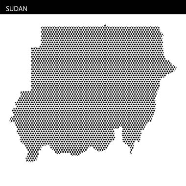 Sudan 'ın bu sanat eseri benzersiz şeklini ve sınırlarını göstermek için noktalı desenler kullanıyor, ülkenin farklı hatlarını vurguluyor..
