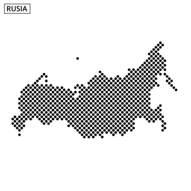 Harita Rusya 'nın coğrafi hatlarını geniş arazi alanını ve benzersiz şeklini gösteren noktalı bir desenle vurguluyor..