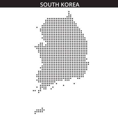 Güney Kore 'nin eşsiz şeklini düz bir arkaplanda gösteren noktalı haritası. Eğitim ve coğrafi öğrenim için ideal.