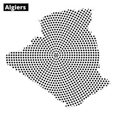 Cezayir 'in noktalı desenli yaratıcı bir tasviri, hafif bir arka planda şehrin belirgin ana hatlarını vurgular..
