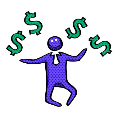 İş adamı parası yarım ton simgesi elle çizilmiş renk vektörü illüstrasyonu