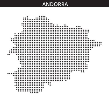 Andorra 'nın sınırları, ülkenin şekil ve coğrafyasını açıkça vurgulayan eşsiz bir pikselli formatta gösterilmiştir..