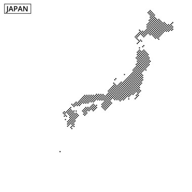 Japonya 'nın noktalı bir temsili, daha fazla ayrıntı veya renk olmadan farklı coğrafi hatlarını vurgular.