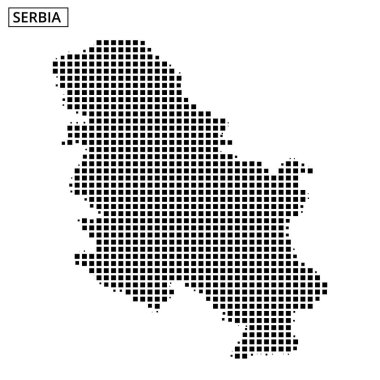 Sırbistan 'ın soyut bir tasviri, yaratıcı coğrafi özelliklerin yer aldığı noktalı bir şablon çiziyor.