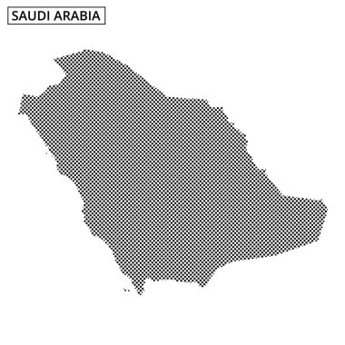 Bu sanat eserinde, Suudi Arabistan 'ın soyut çizgiler ve desenlerle donatılmış minimalist bir tasarımı gösteren noktalı bir taslağı var..