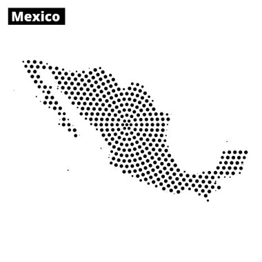 Meksika 'nın detaylı bir haritası noktalı desenler kullanılarak gösterilir, coğrafi şekli ve ana hatları açıkça gösterilir..