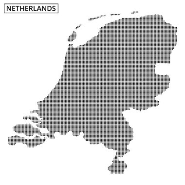 Hollanda 'nın noktalı temsili, coğrafi hatlarını ve sanatsal olarak farklı alanları vurguluyor..