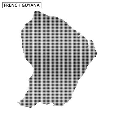 Bu illüstrasyon, Fransız Guyana 'sının eşsiz coğrafi hatlarını ve özelliklerini vurgulayan noktalı bir haritasını gösterir..