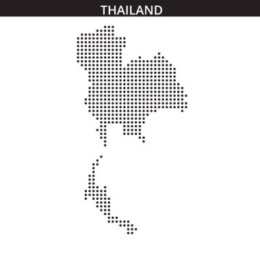Tayland 'ın stilize edilmiş bir haritası, minimalist bir arkaplana vurgulanmış noktalı desenler kullanılarak görüntülenir.