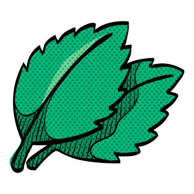 Fesleğen, yarım ton simgesini el çizimi renk çizimi illüstrasyonunda bırakır