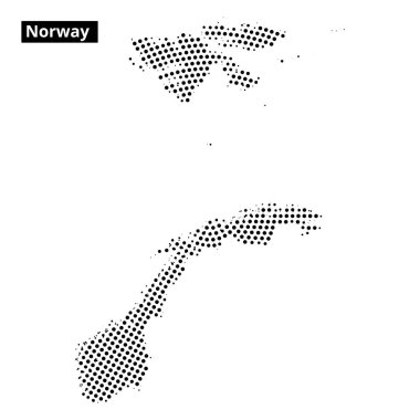 Norveç 'in soyut bir arkaplan üzerinde noktalı bir desen kullanarak eşsiz coğrafyasını vurgulayan görsel bir temsili..