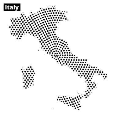 İtalya 'nın noktalı bir haritası onun coğrafi şeklini vurguluyor. Bu görsel eğitim veya tasarım projeleri için kullanılabilir.
