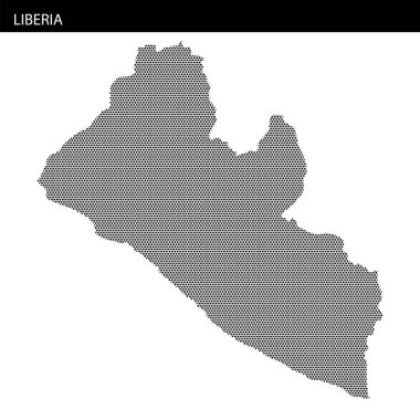 Liberya haritasının coğrafi özelliklerini ve şeklini vurgulayan bir nokta deseni çizimi.