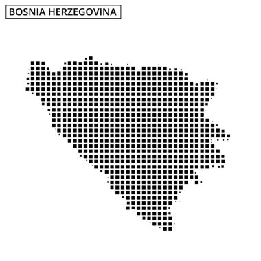 Bosna-Hersek 'in coğrafi şeklini vurgulayan biçimlendirilmiş nokta desenli haritası.