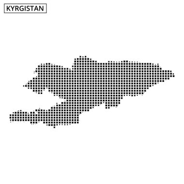Kırgızistan 'ın noktalı bir haritası, minimalist bir arkaplan, coğrafi özellikleri ve konumları gösteren bir resimdir..