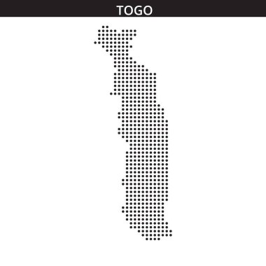 Noktalı bir tasvirde Togo 'nun eşsiz şekli ve sınırları gösteriliyor. İnce ve uzun biçimini vurguluyor..