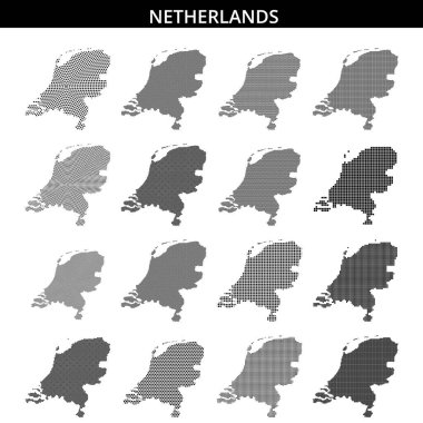 Hollanda 'nın noktalı temsili, coğrafi hatlarını ve sanatsal olarak farklı alanları vurguluyor..
