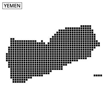Yemen 'in bu harita ana hatları belirgin coğrafi özellikleri ve sınırları benzersiz bir şekilde gösteren noktalı bir desen gösteriyor..