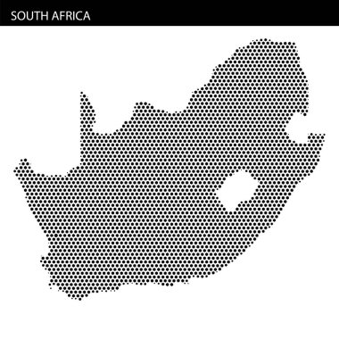 Noktalı bir harita Güney Afrika 'yı gösteriyor, ülkenin şeklini ışık efektleri ve minimalist bir tasarım ile gösteriyor..