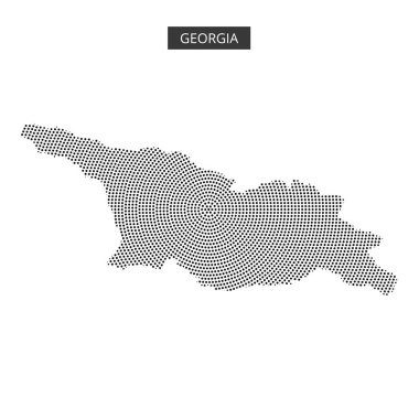 Gürcistan haritasının noktalar kullanılarak sanatsal temsili, ülkenin coğrafi ana hatları ve tasarımı sergileniyor.
