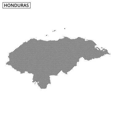 Honduras 'ın, ülkenin coğrafi sınırlarını ve farklı şekilleri vurgulayan nokta desenini kullanarak oluşturduğu detaylı bir taslak..