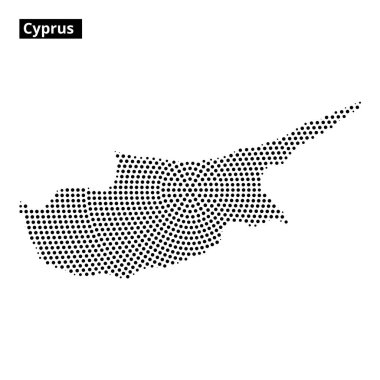 Kıbrıs Rum Kesimi 'nin noktalı bir haritası, adanın eşsiz sanatsal tarzını vurgulayan beyaz bir arkaplanda sergileniyor..